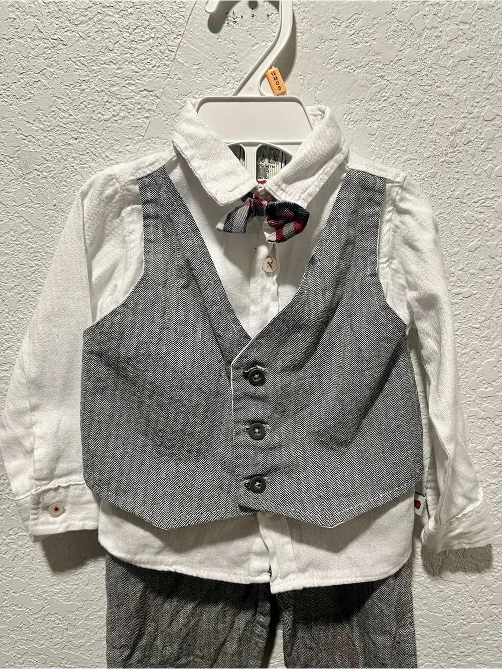 Dapper Dude Gray Vest Set with White Shirt and Bow Tie